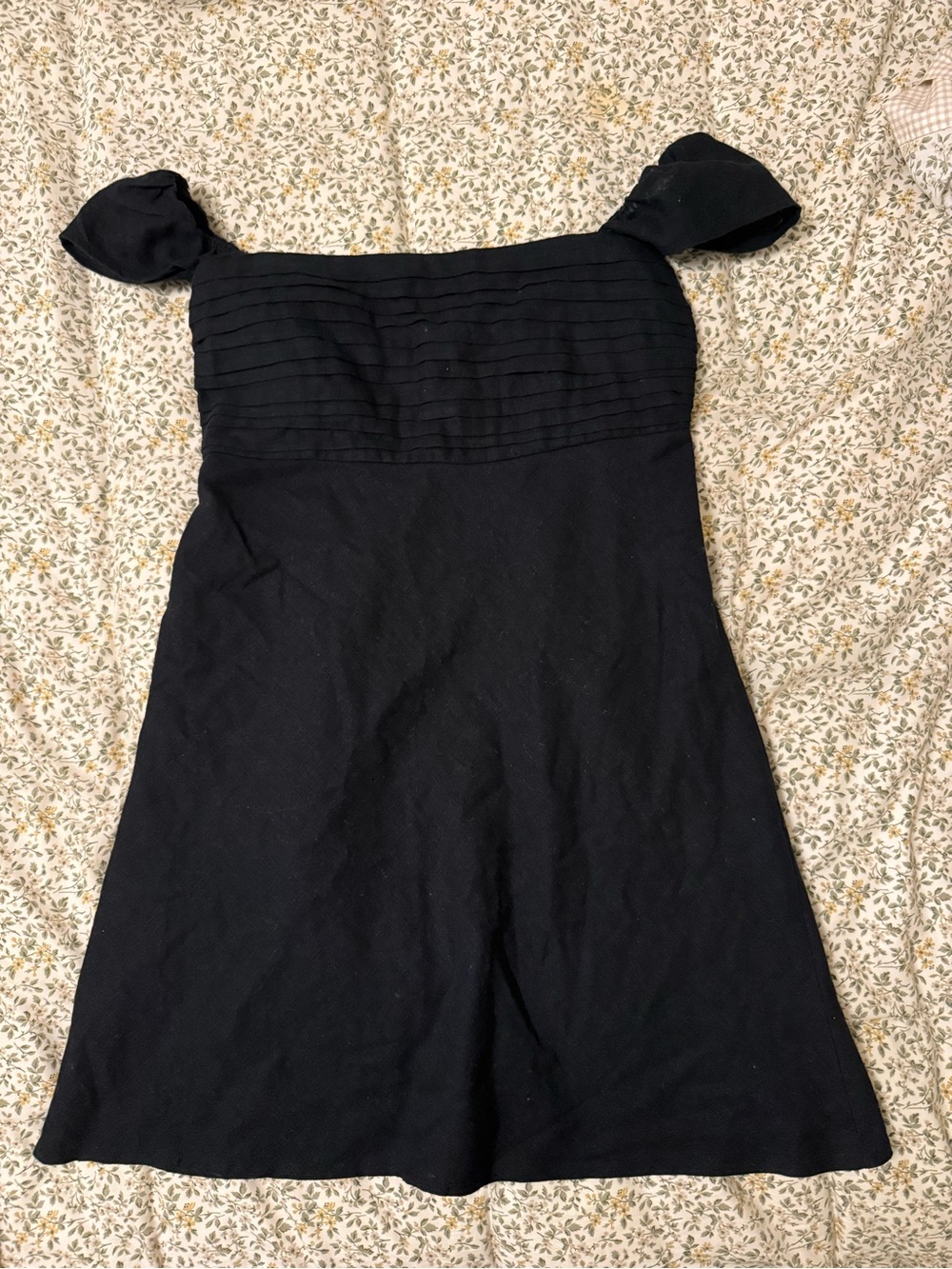 ABERCROMBIE & FITCH Linen Blend Puff Sleeve Mini Dress Black NWOT
